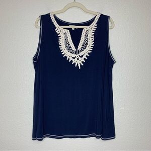 Max Studio Navy Blue Crochet Sleeveless Tunic Top